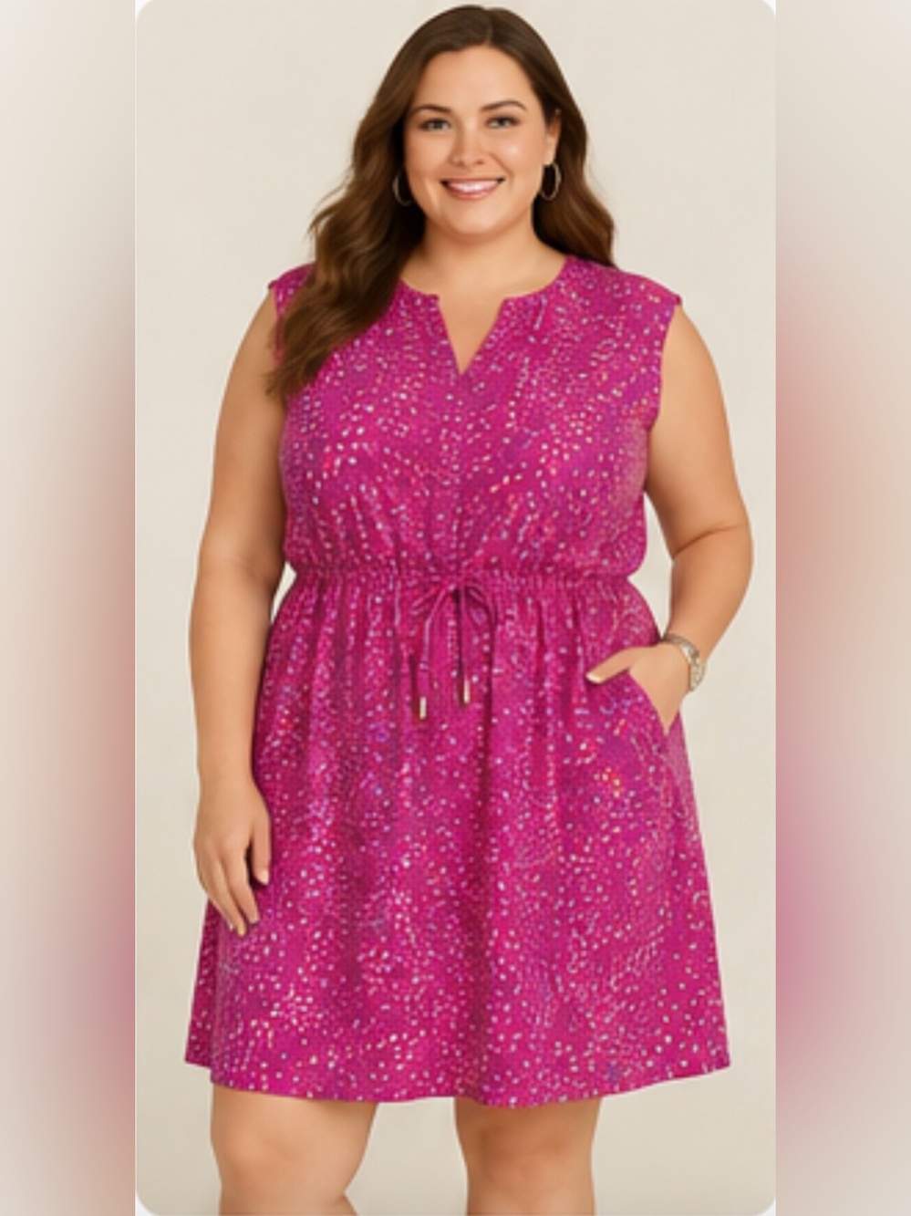 Apt. 9 Fuchsia Confetti Tie-Waist Midi Dress size 0X